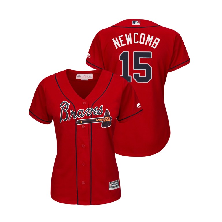 Women - Atlanta Braves Scarlet #15 2019 Cool Base Sean Newcomb Alternate Jersey