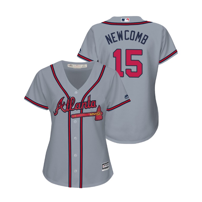 Women - Atlanta Braves Gray #15 2019 Cool Base Sean Newcomb Road Jersey