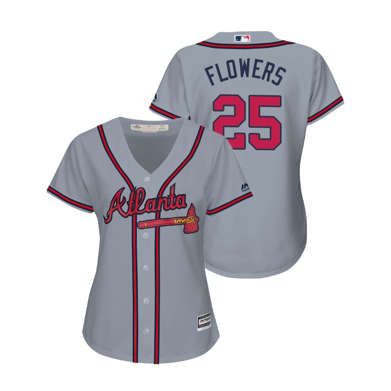 Women - Atlanta Braves Gray #25 2019 Cool Base Tyler Flowers Road Jersey