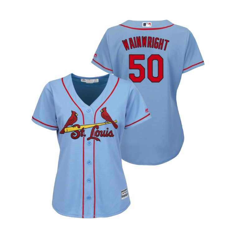 Women - St. Louis Cardinals Horizon Blue #50 2019 Cool Base Adam Wainwright Alternate Jersey