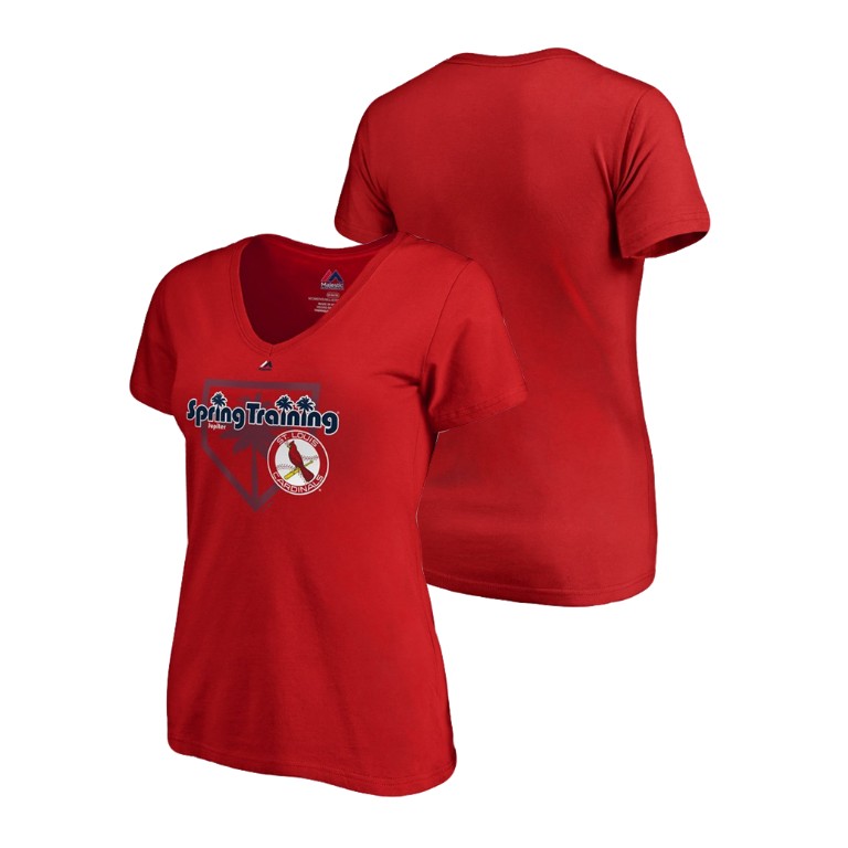 Women - St. Louis Cardinals Vintage Red V-Neck T-Shirt 2019 Spring Training Women - St. Louis Cardinals Vintage Red V-Neck T-Shirt 2019 Spring Training