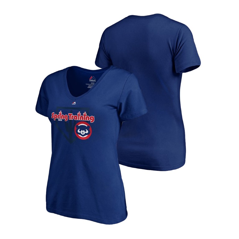 Women - Chicago Cubs Vintage Royal V-Neck T-Shirt 2019 Spring Training