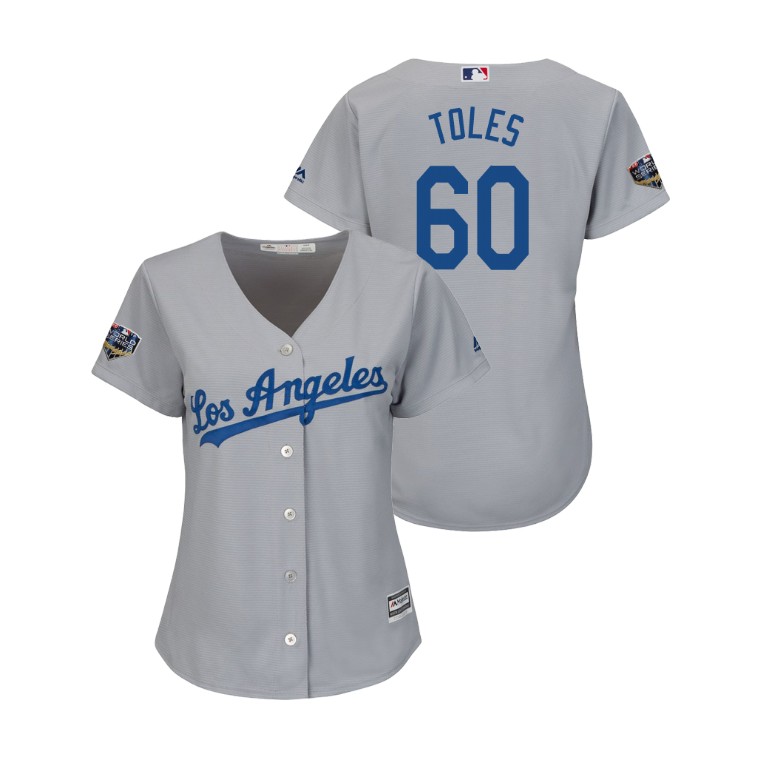 Women - Los Angeles Dodgers Gray #60 Andrew Toles Cool Base Jersey 2018 World Series Women - Los Angeles Dodgers Gray #60 Andrew Toles Cool Base Jersey 2018 World Series