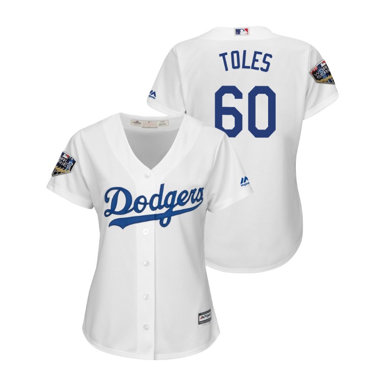 Women - Los Angeles Dodgers White #60 Andrew Toles Cool Base Jersey 2018 World Series Women - Los Angeles Dodgers White #60 Andrew Toles Cool Base Jersey 2018 World Series