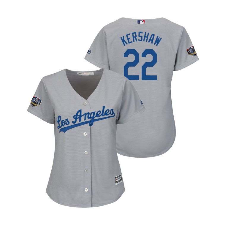 Women - Los Angeles Dodgers Gray #22 Clayton Kershaw Cool Base Jersey 2018 World Series