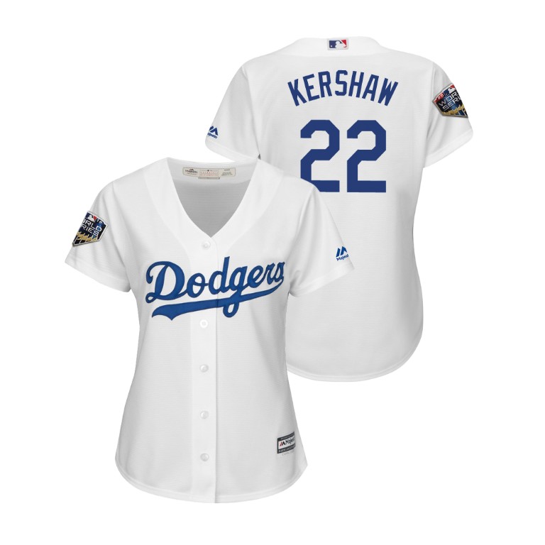 Women - Los Angeles Dodgers White #22 Clayton Kershaw Cool Base Jersey 2018 World Series