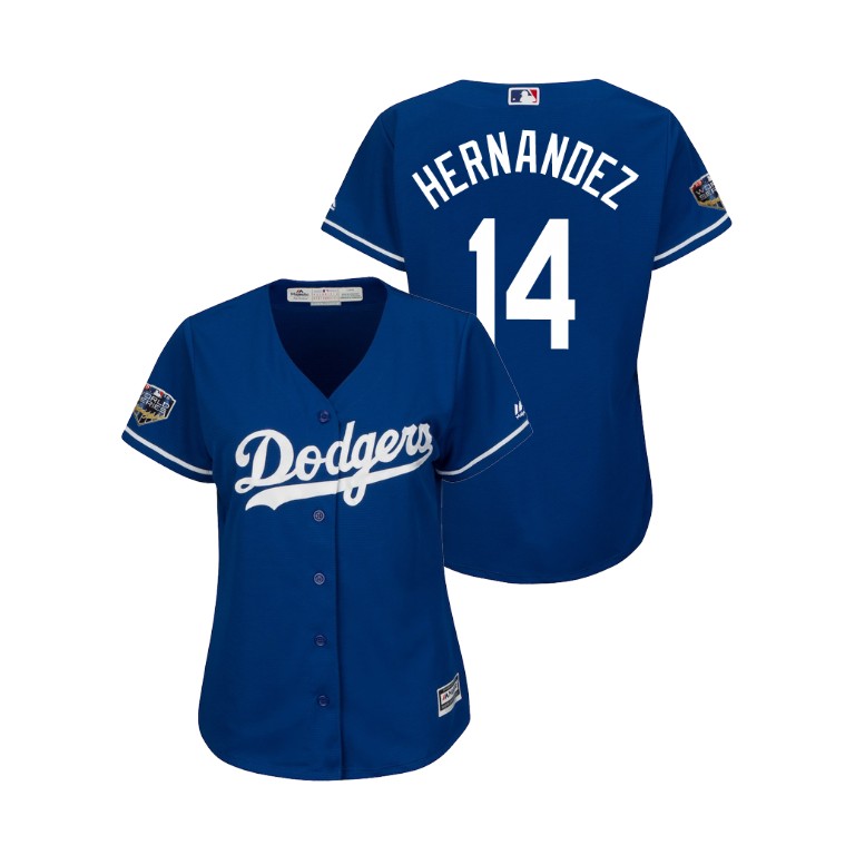 Women - Los Angeles Dodgers Royal #14 Enrique Hernandez Cool Base Jersey 2018 World Series