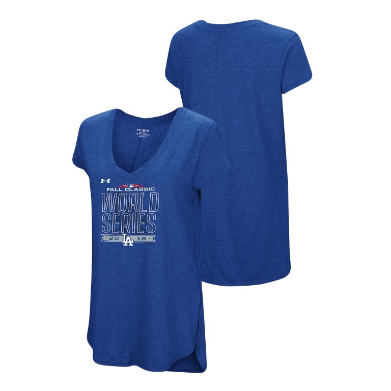 Women - Los Angeles Dodgers Fall Classic Flowy Heather Royal Bound Under Armour V-Neck T-Shirt 2018 World Series