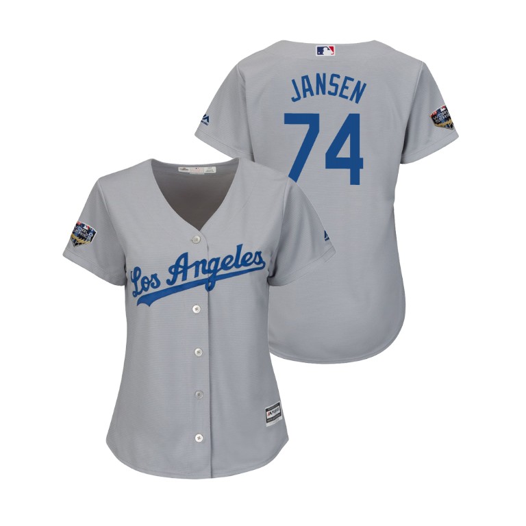 Women - Los Angeles Dodgers Gray #74 Kenley Jansen Cool Base Jersey 2018 World Series