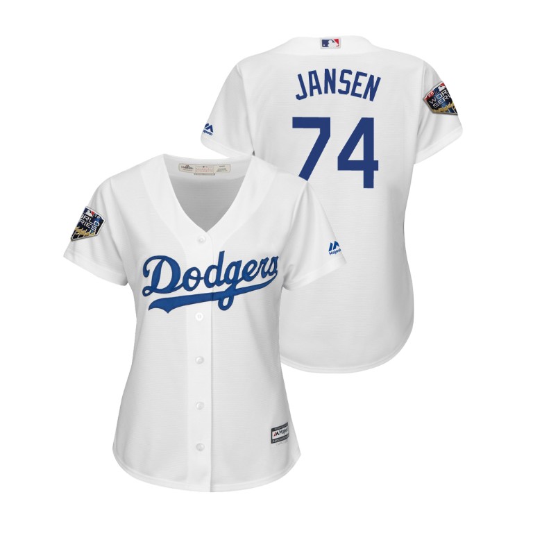 Women - Los Angeles Dodgers White #74 Kenley Jansen Cool Base Jersey 2018 World Series