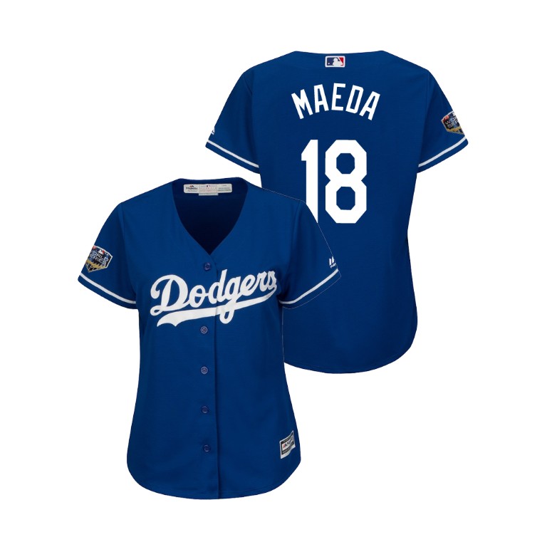 Women - Los Angeles Dodgers Royal #18 Kenta Maeda Cool Base Jersey 2018 World Series