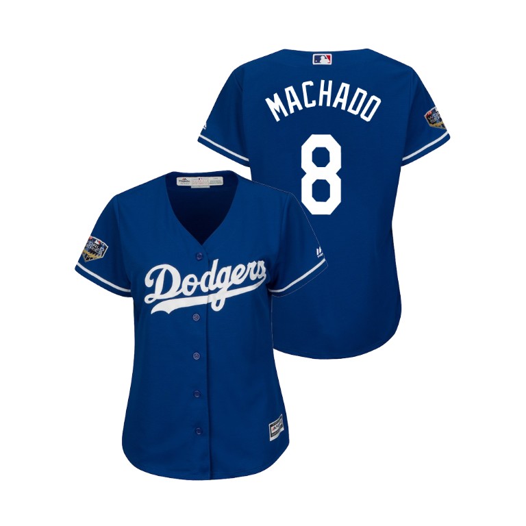 Women - Los Angeles Dodgers Royal #8 Manny Machado Cool Base Jersey 2018 World Series