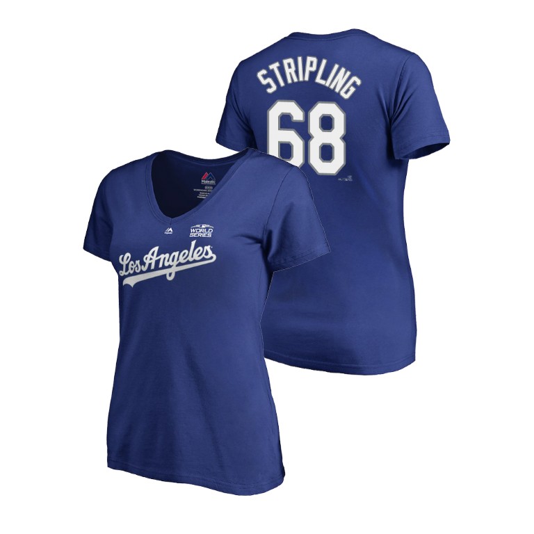 Women - Los Angeles Dodgers Royal #68 Ross Stripling Majestic T-Shirt 2018 World Series