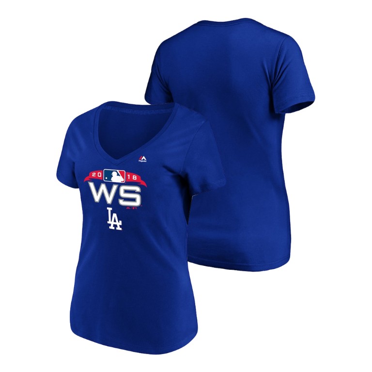 Women - Los Angeles Dodgers Authentic Collection Royal Bound Majestic V-Neck T-Shirt 2018 World Series