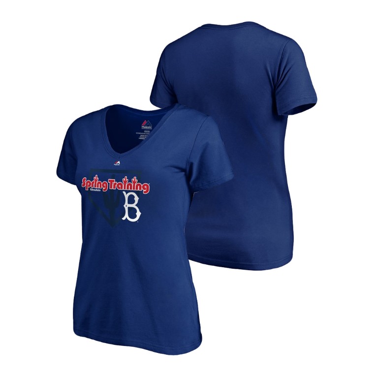 Women - Los Angeles Dodgers Vintage Royal V-Neck T-Shirt 2019 Spring Training