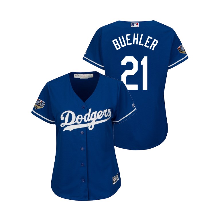 Women - Los Angeles Dodgers Royal #21 Walker Buehler Cool Base Jersey 2018 World Series