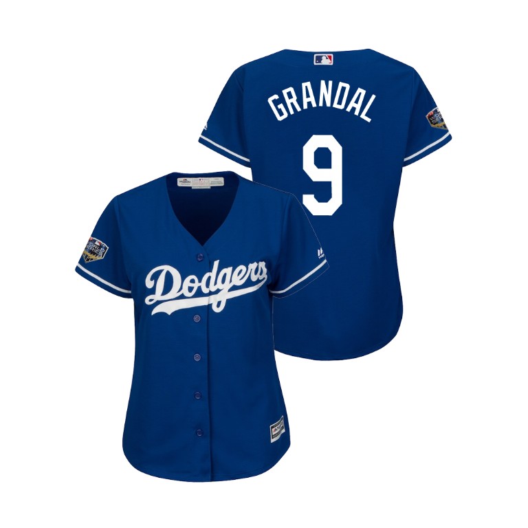 Women - Los Angeles Dodgers Royal #9 Yasmani Grandal Cool Base Jersey 2018 World Series