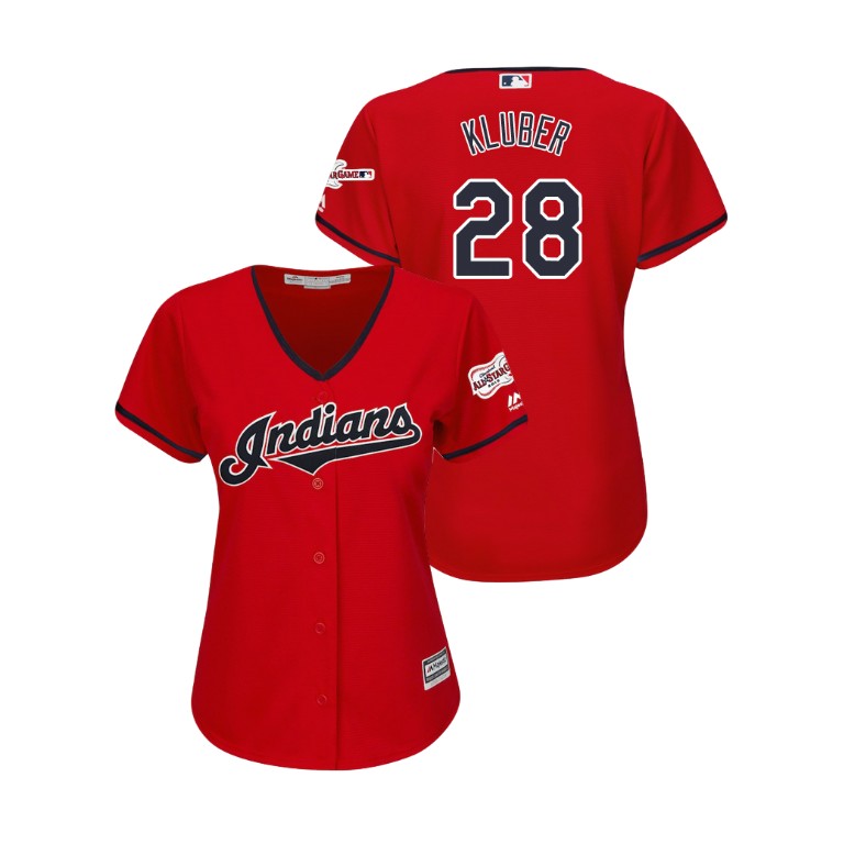 Women - Cleveland Indians 2019 All-Star Game Patch Scarlet #28 Corey Kluber Cool Base Jersey Women - Cleveland Indians 2019 All-Star Game Patch Scarlet #28 Corey Kluber Cool Base Jersey