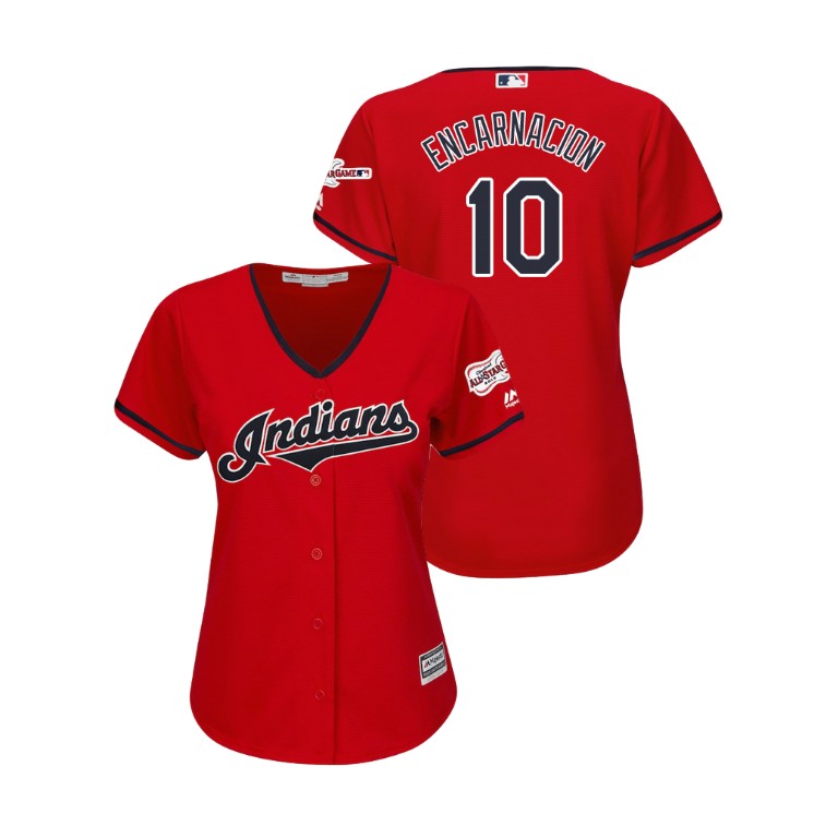 Women - Cleveland Indians 2019 All-Star Game Patch Scarlet #10 Edwin Encarnacion Cool Base Jersey