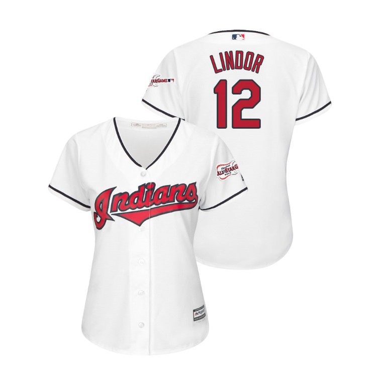 Women - Cleveland Indians 2019 All-Star Game Patch White #12 Francisco Lindor Cool Base Jersey Women - Cleveland Indians 2019 All-Star Game Patch White #12 Francisco Lindor Cool Base Jersey
