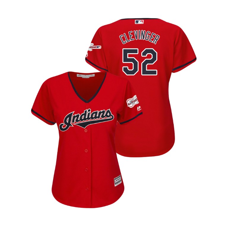 Women - Cleveland Indians 2019 All-Star Game Patch Scarlet #52 Mike Clevinger Cool Base Jersey