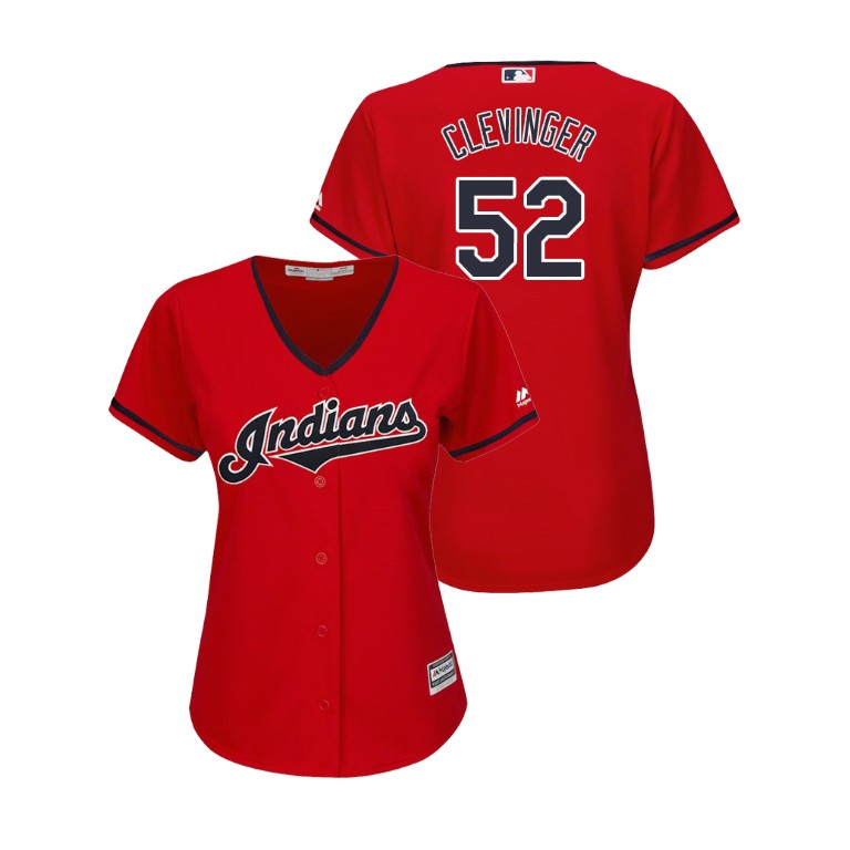 Women - Cleveland Indians Scarlet #52 2019 Cool Base Mike Clevinger Alternate Jersey