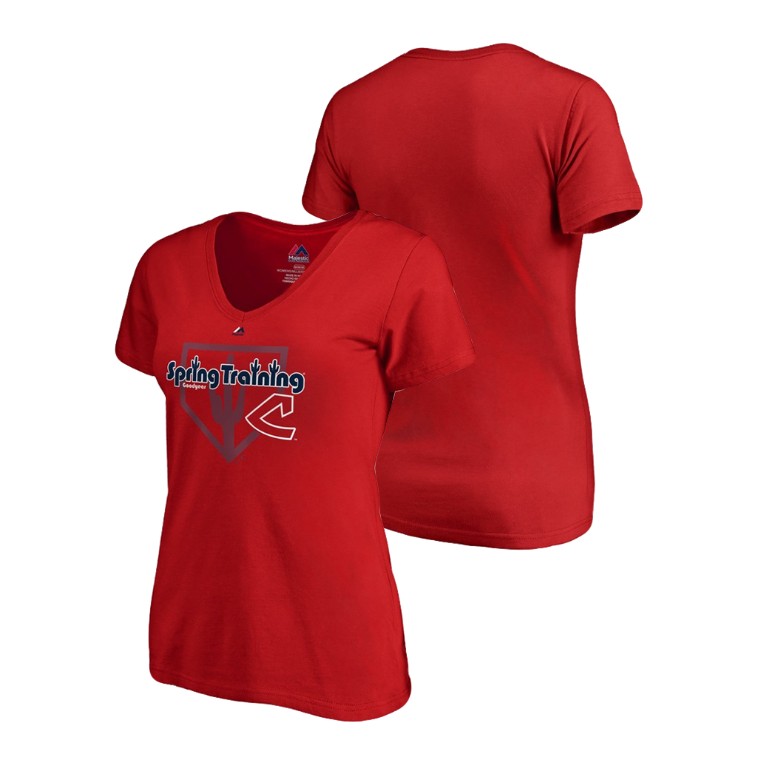 Women - Cleveland Indians Vintage Red V-Neck T-Shirt 2019 Spring Training Women - Cleveland Indians Vintage Red V-Neck T-Shirt 2019 Spring Training