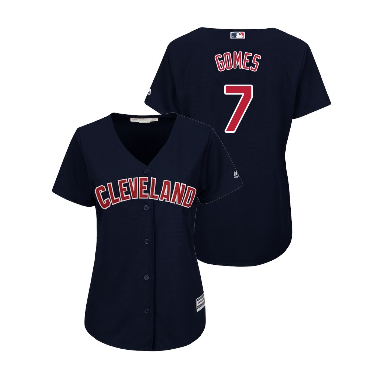 Women - Cleveland Indians Navy #7 2019 Cool Base Yan Gomes Alternate Jersey
