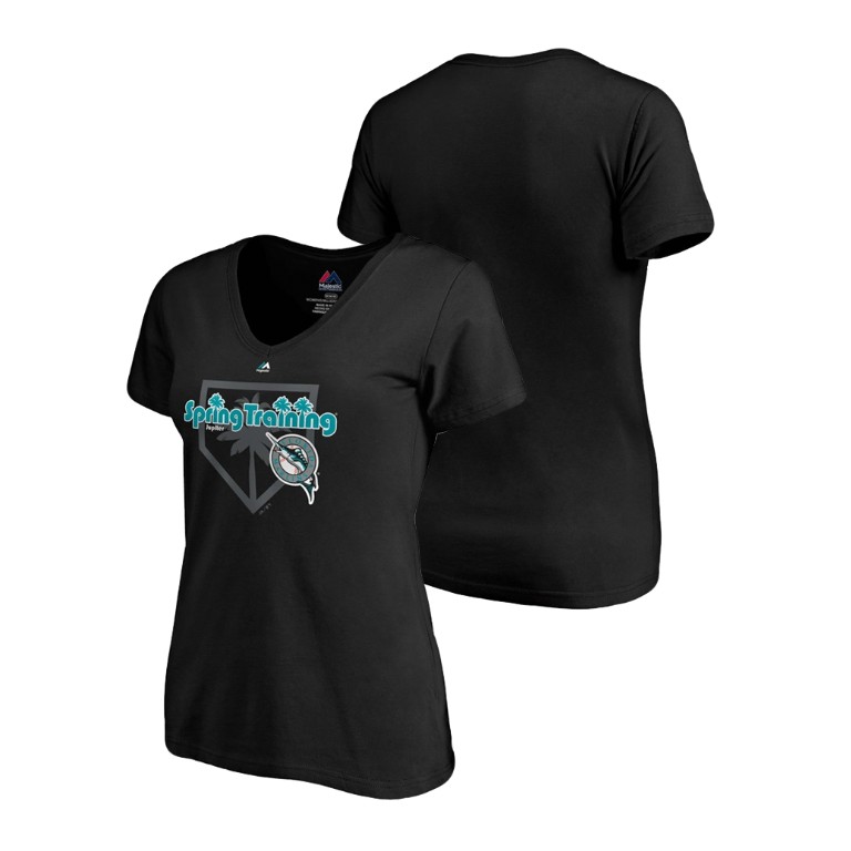 Women - Miami Marlins Vintage Black V-Neck T-Shirt 2019 Spring Training Women - Miami Marlins Vintage Black V-Neck T-Shirt 2019 Spring Training
