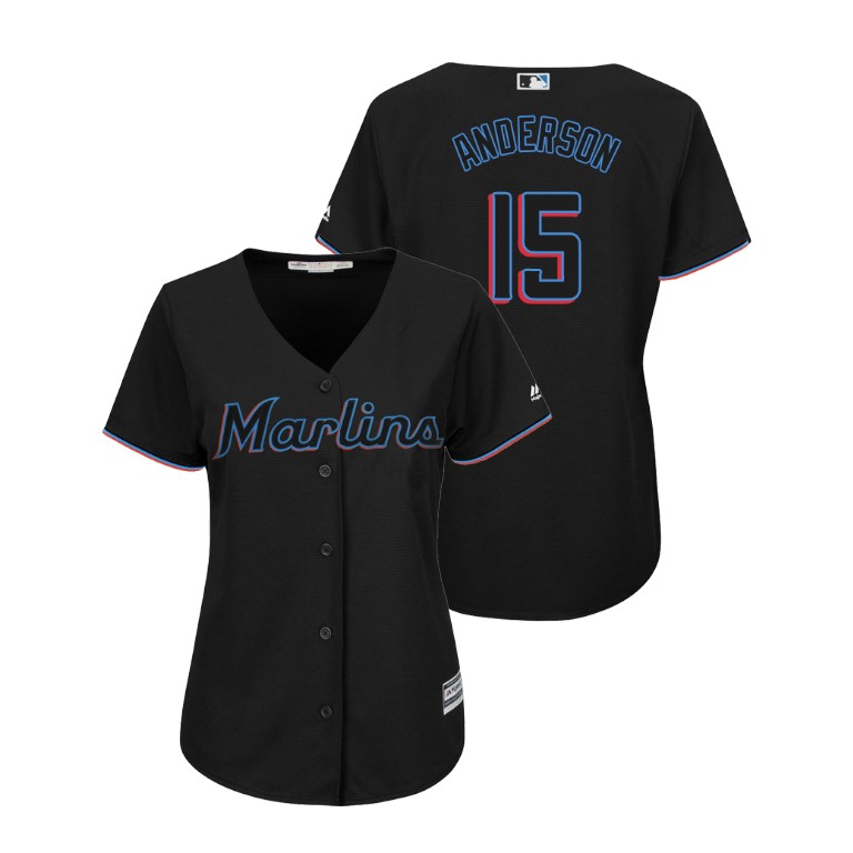 Women - Miami Marlins Black #15 2019 Cool Base Brian Anderson Alternate Jersey