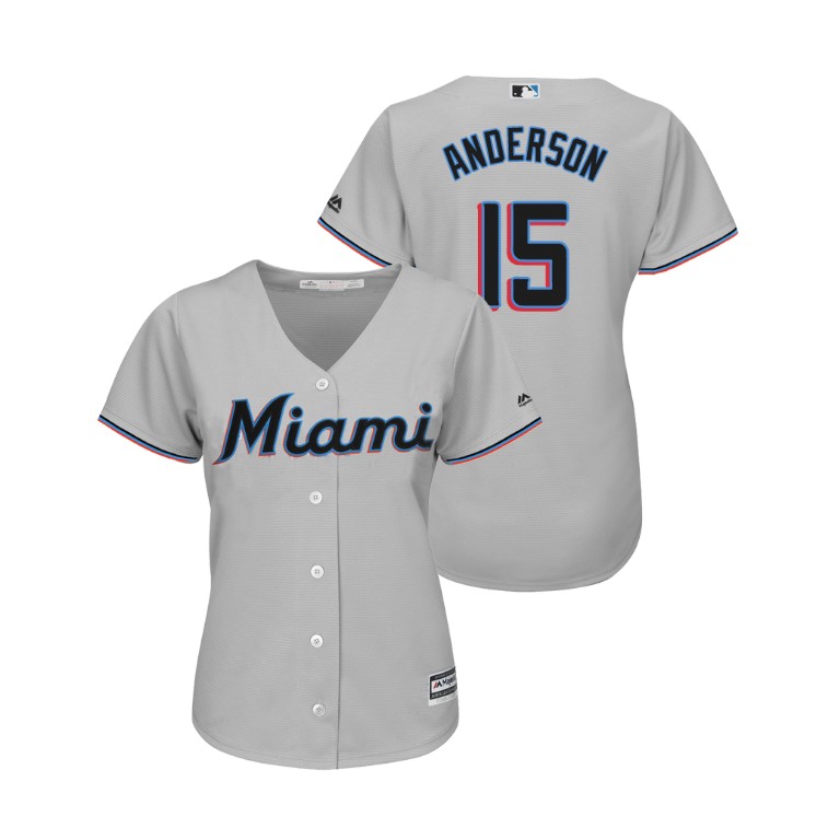 Women - Miami Marlins Gray #15 2019 Cool Base Brian Anderson Road Jersey
