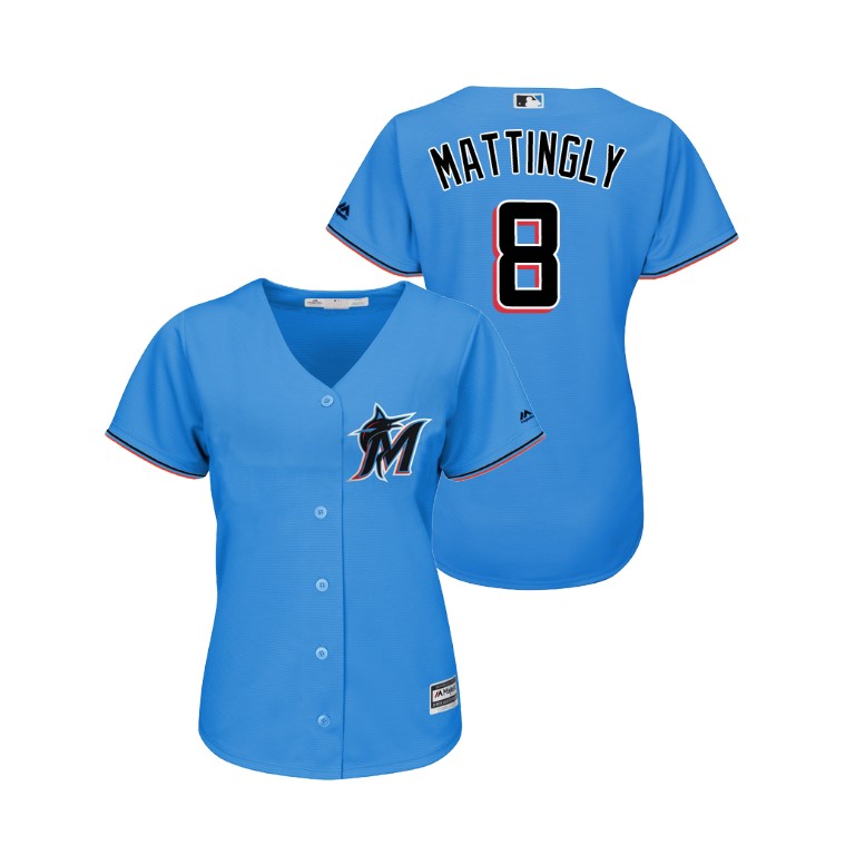 Women - Miami Marlins Blue #8 2019 Cool Base Don Mattingly Alternate Jersey