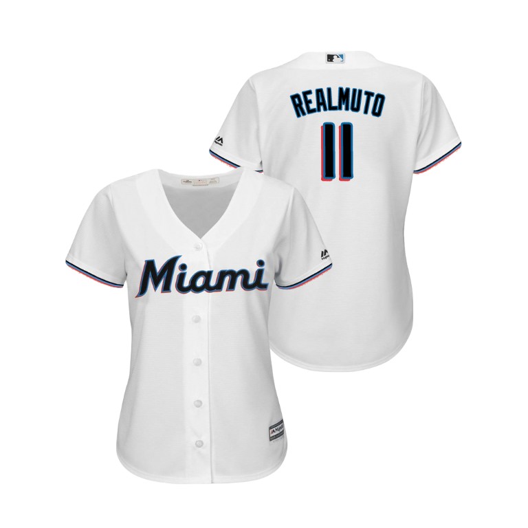 Women - Miami Marlins White #11 2019 Cool Base J.T. Realmuto Home Jersey Women - Miami Marlins White #11 2019 Cool Base J.T. Realmuto Home Jersey