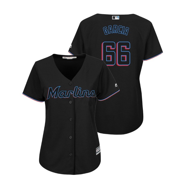 Women - Miami Marlins Black #66 2019 Cool Base Jarlin Garcia Alternate Jersey