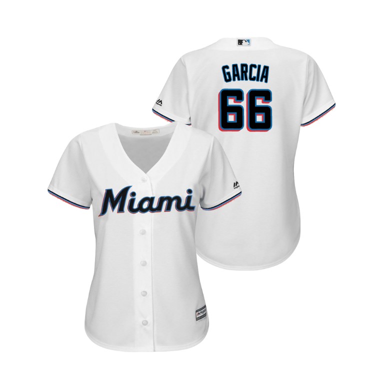 Women - Miami Marlins White #66 2019 Cool Base Jarlin Garcia Home Jersey