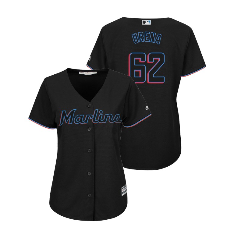 Women - Miami Marlins Black #62 2019 Cool Base Jose Urena Alternate Jersey