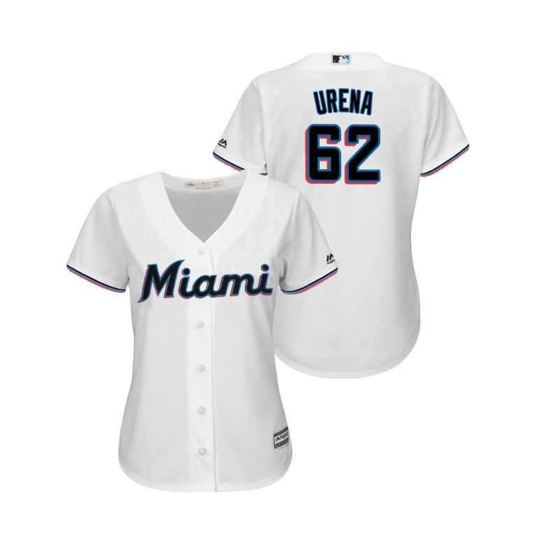 Women - Miami Marlins White #62 2019 Cool Base Jose Urena Home Jersey