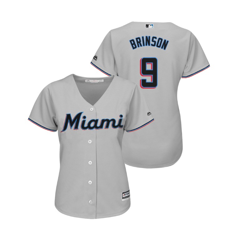 Women - Miami Marlins Gray #9 2019 Cool Base Lewis Brinson Road Jersey