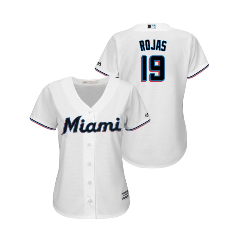 Women - Miami Marlins White #19 2019 Cool Base Miguel Rojas Home Jersey
