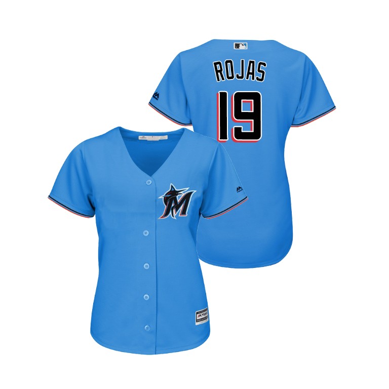Women - Miami Marlins Blue #19 2019 Cool Base Miguel Rojas Alternate Jersey