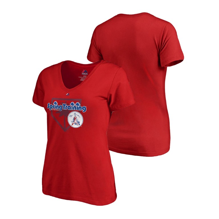 Women - Washington Nationals Vintage Red V-Neck T-Shirt 2019 Spring Training Women - Washington Nationals Vintage Red V-Neck T-Shirt 2019 Spring Training