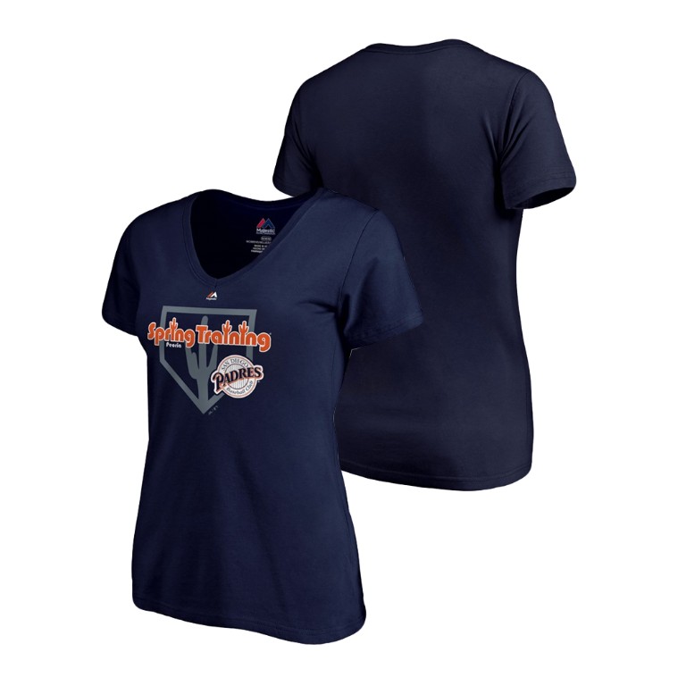 Women - San Diego Padres Vintage Navy V-Neck T-Shirt 2019 Spring Training Women - San Diego Padres Vintage Navy V-Neck T-Shirt 2019 Spring Training