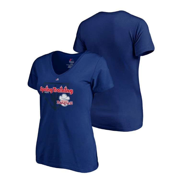 Women - Texas Rangers Vintage Royal V-Neck T-Shirt 2019 Spring Training Women - Texas Rangers Vintage Royal V-Neck T-Shirt 2019 Spring Training