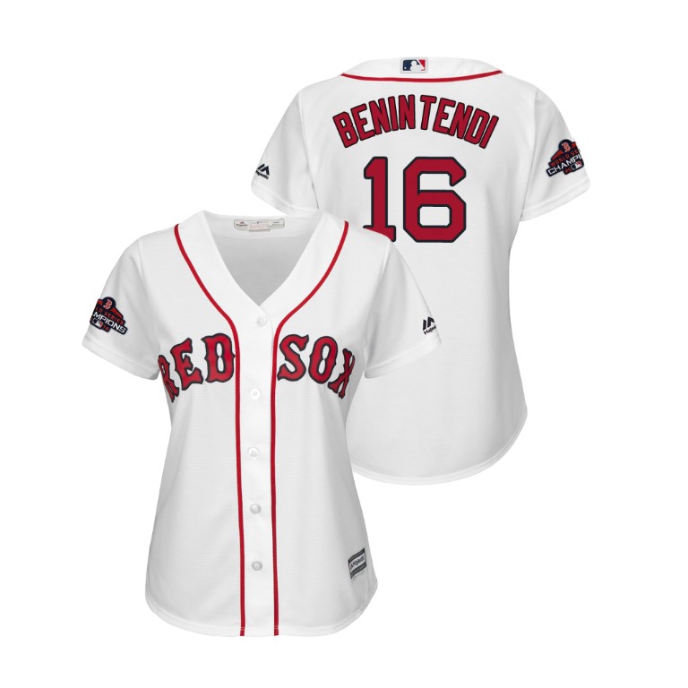 Women - Boston Red Sox White #16 Andrew Benintendi Team Logo Patch Jersey 2018 World Series Champions Women - Boston Red Sox White #16 Andrew Benintendi Team Logo Patch Jersey 2018 World Series Champions
