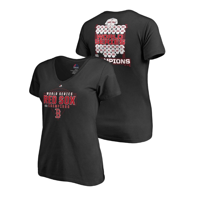 Women - Boston Red Sox Jersey 2018 World Series Champions Roster Black Majestic V-Neck T-Shirt 2018 World Series Champions