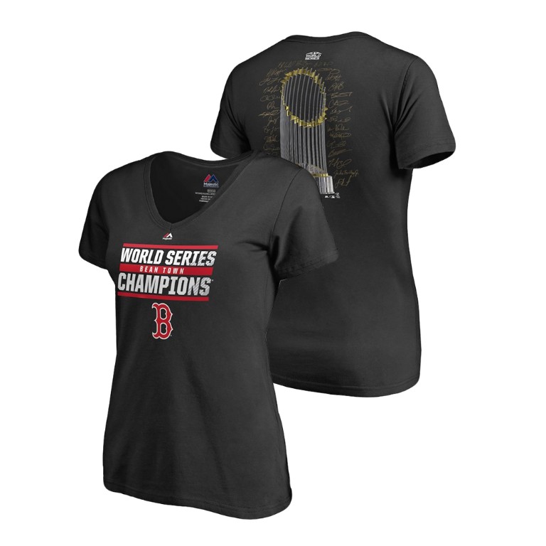 Women - Boston Red Sox Signature Roster Black Majestic V-Neck T-Shirt 2018 World Series Champions