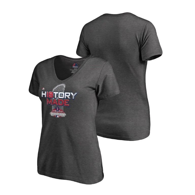 Women - Boston Red Sox Locker Room Charcoal Majestic V-Neck T-Shirt 2018 World Series Champions