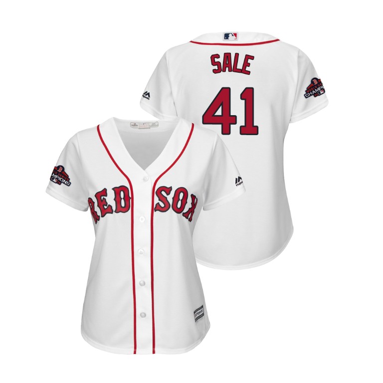 Women - Boston Red Sox White #41 Chris Sale Team Logo Patch Jersey 2018 World Series Champions
