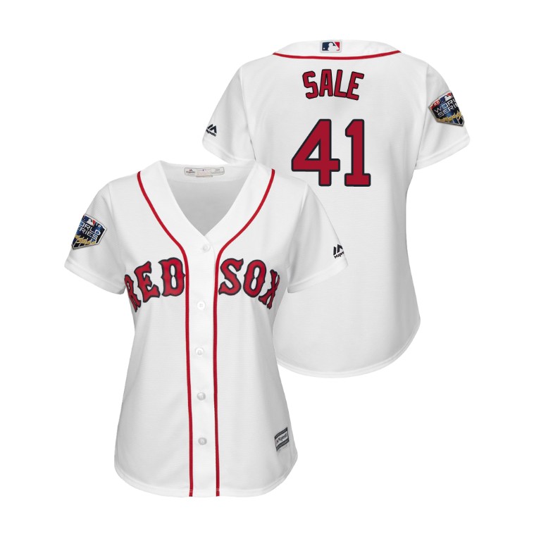Women - Boston Red Sox White #41 Chris Sale Cool Base Jersey 2018 World Series