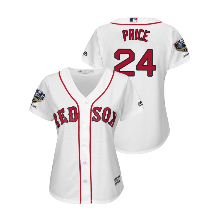 Women - Boston Red Sox White #24 David Price Cool Base Jersey 2018 World Series Champions